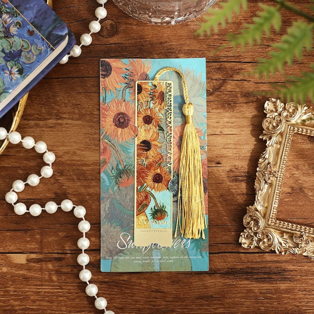 Leauni Flower Metal Exquisite Bookmark With Tassel Painting Gifts for Book Lovers Leauni