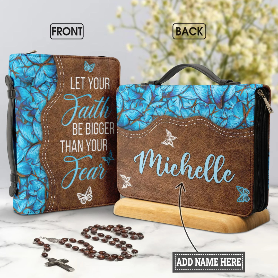 Leauni Personalized Faux Leather Bible Cover Case " Let Your Faith Be Bigger Than Your Fear" Leauni
