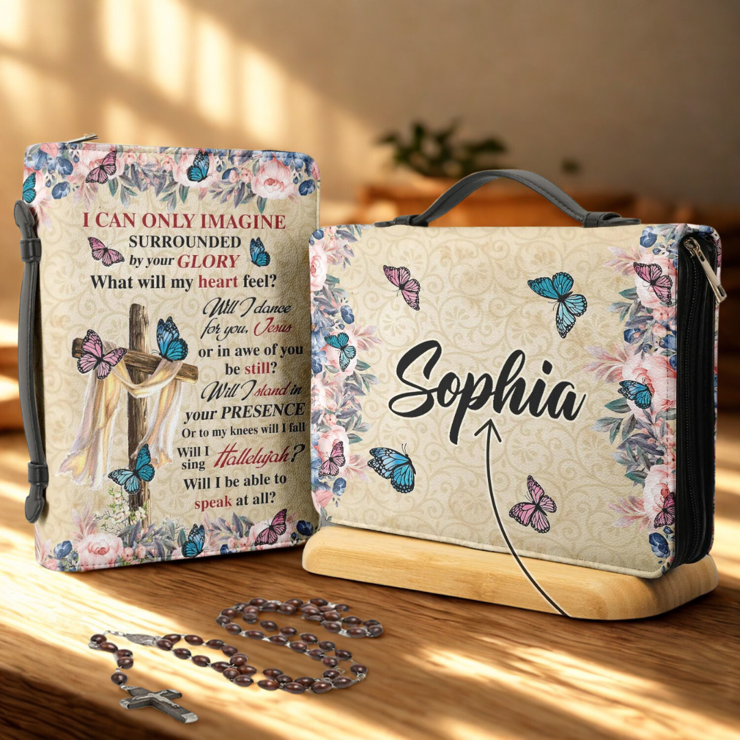 Leauni Personalized Faux Leather Bible Cover Case " I Can Only Imagine Butterfly Flower" Leauni