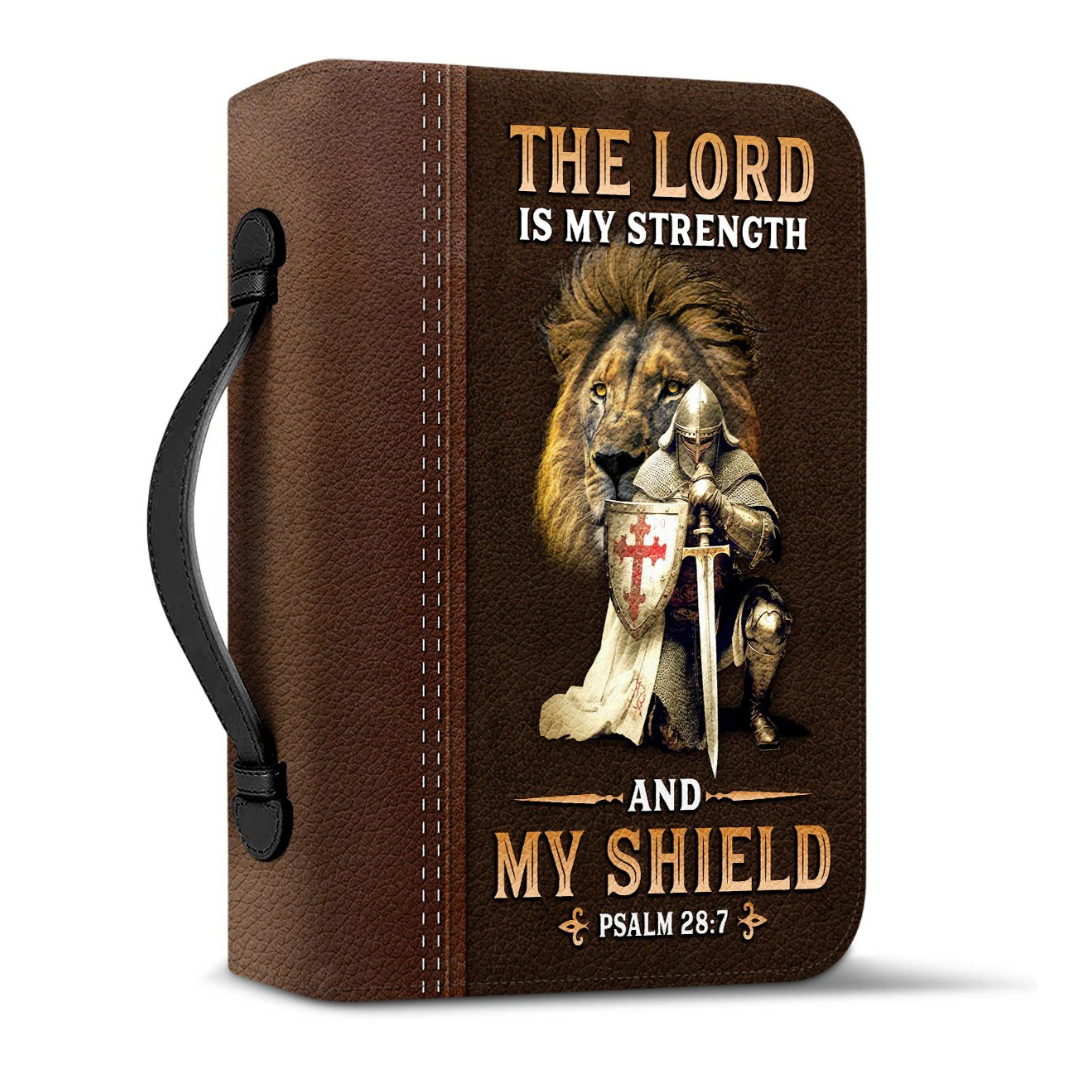Leauni Personalized Faux Leather Bible Cover Case " The Lord is My Strength and My Shield" Leauni