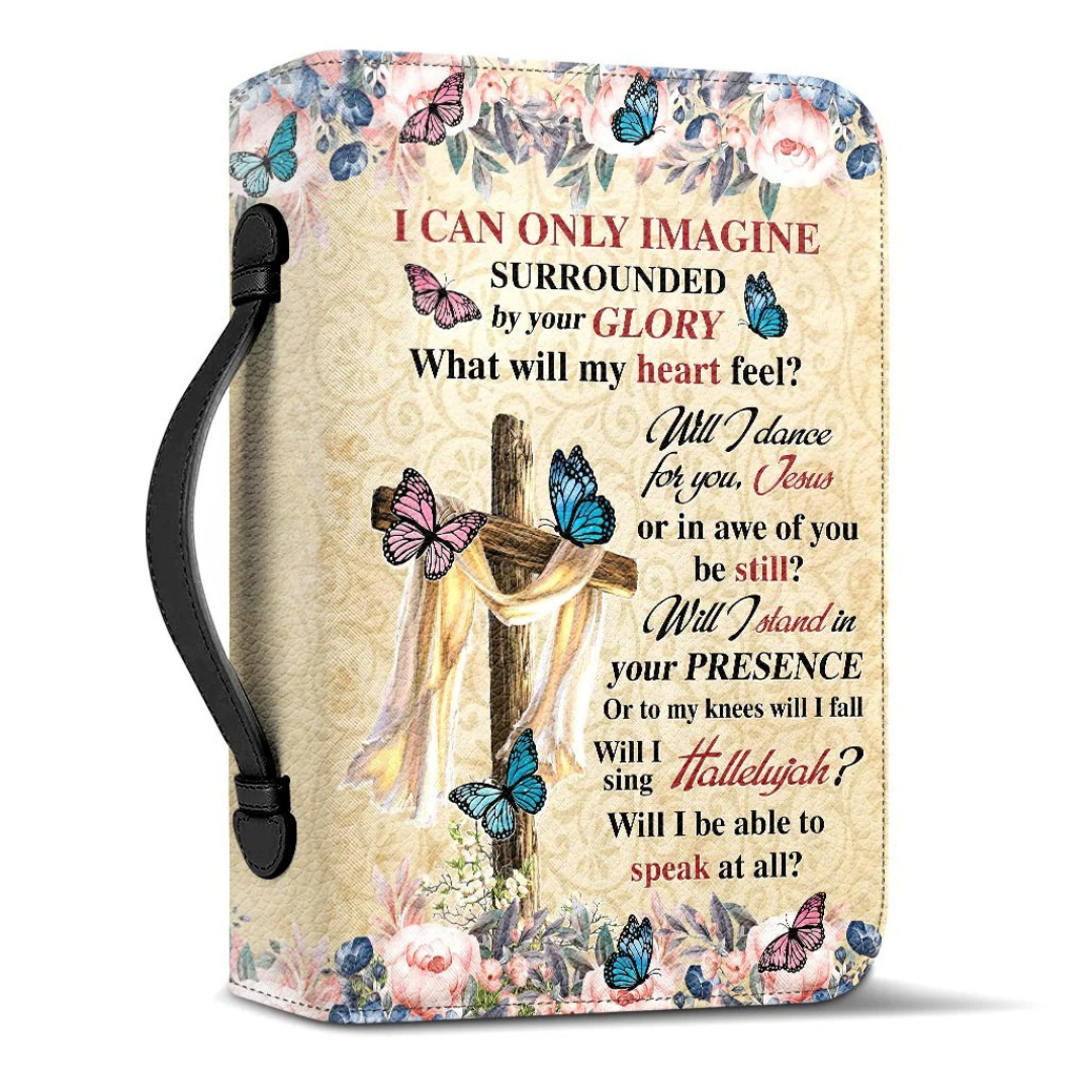 Leauni Personalized Faux Leather Bible Cover Case " I Can Only Imagine Butterfly Flower" Leauni