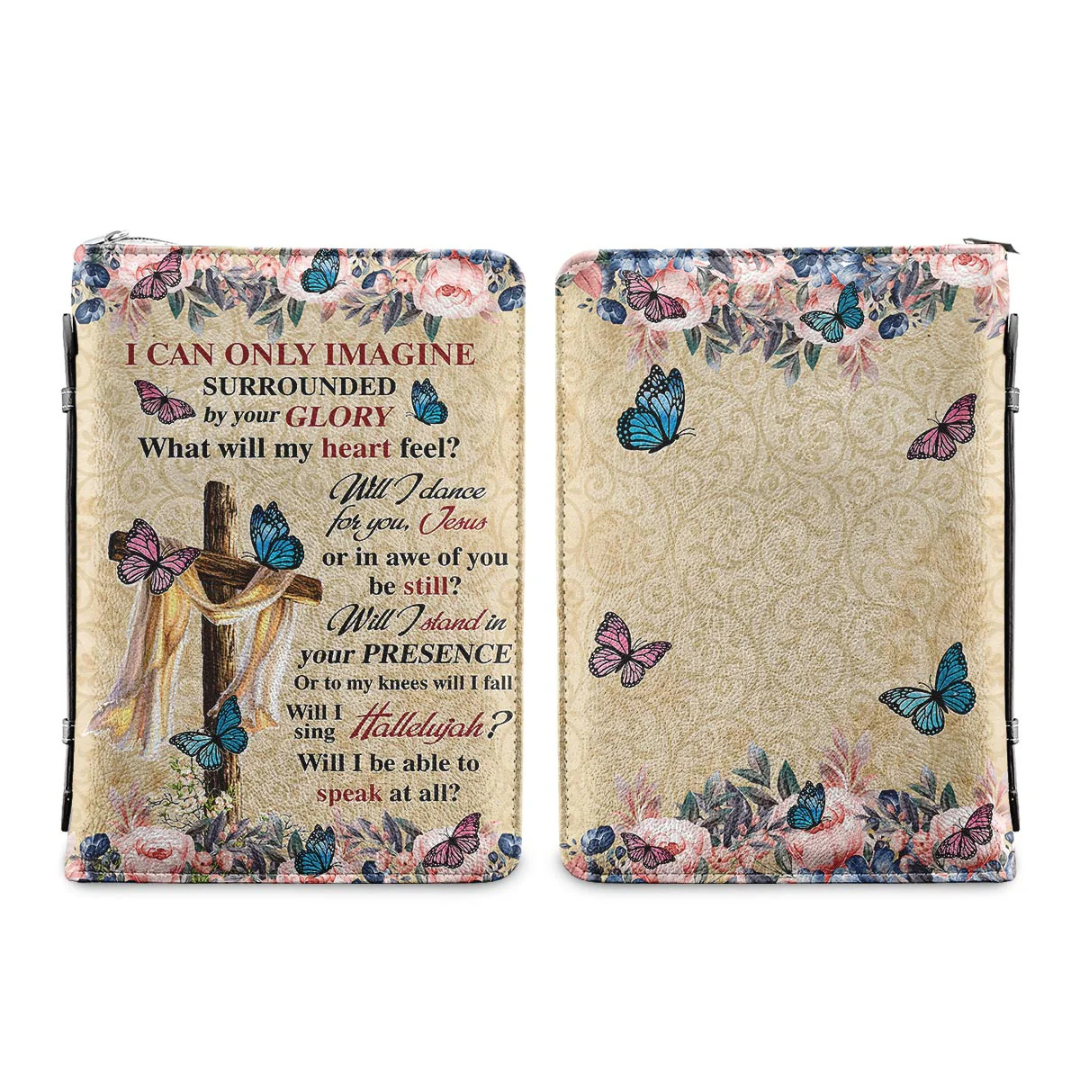 Leauni Personalized Faux Leather Bible Cover Case " I Can Only Imagine Butterfly Flower" Leauni