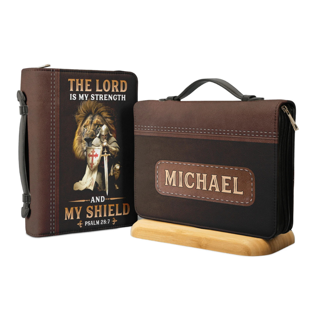 Leauni Personalized Faux Leather Bible Cover Case " The Lord is My Strength and My Shield" Leauni