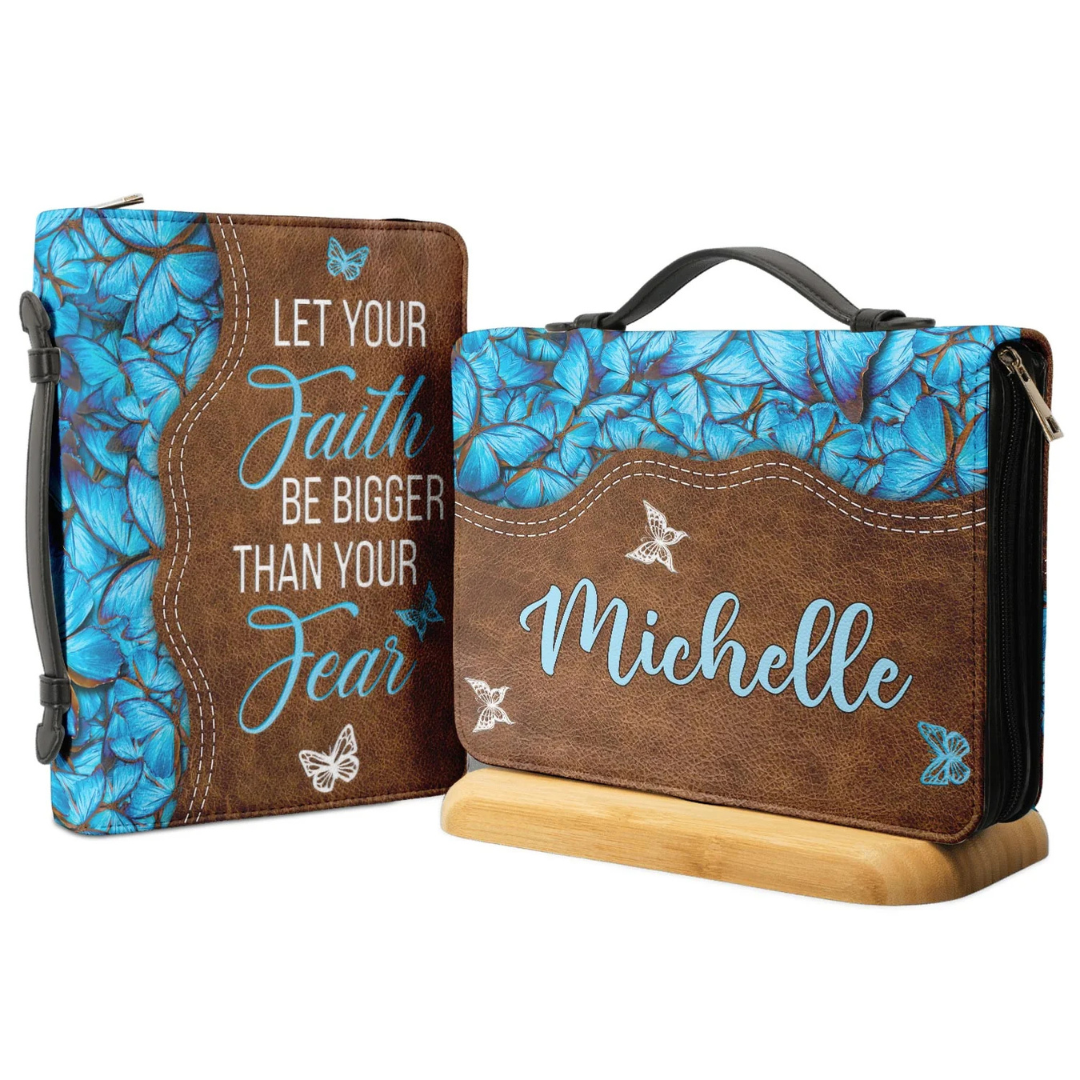 Leauni Personalized Faux Leather Bible Cover Case " Let Your Faith Be Bigger Than Your Fear" Leauni