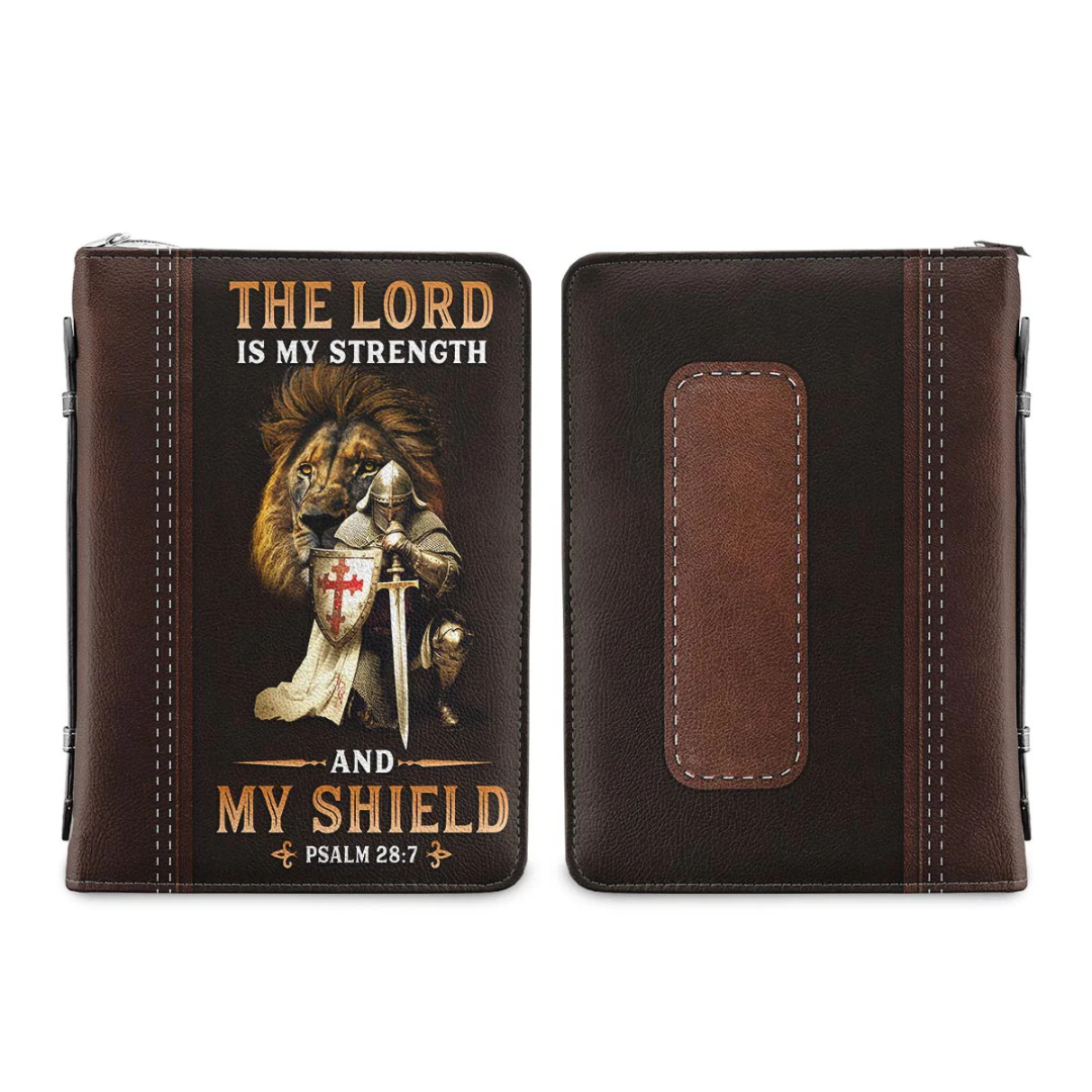 Leauni Personalized Faux Leather Bible Cover Case " The Lord is My Strength and My Shield" Leauni