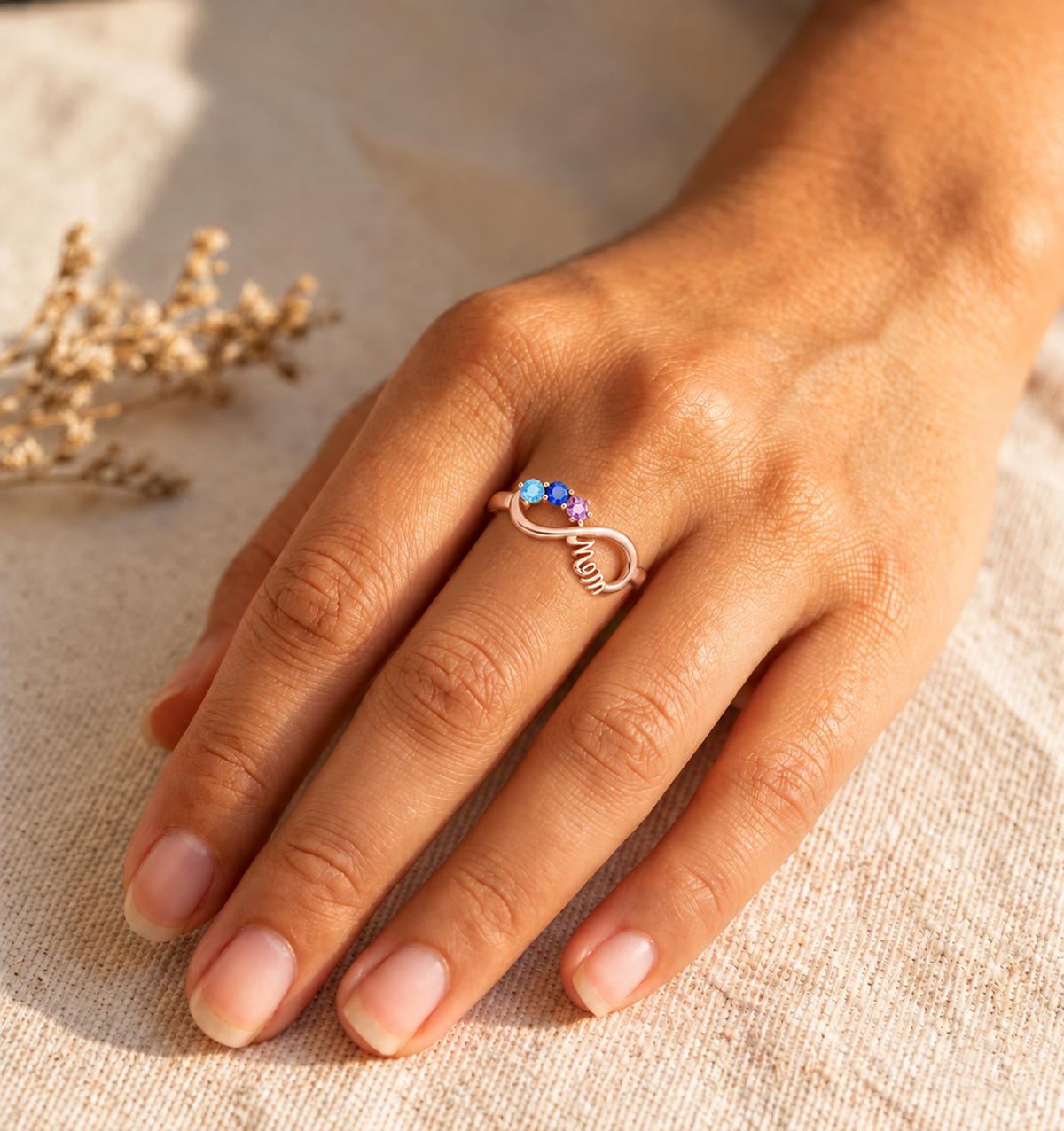 Personalized Mom Birthstone Ring Infinity Heartfelt Engraving Message