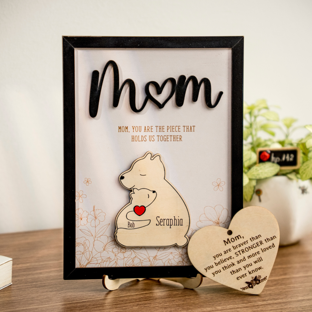 Leauni Personalized Bear Family Animal Puzzle Name Photo Frame - Warm Mother's Day Gift Leauni