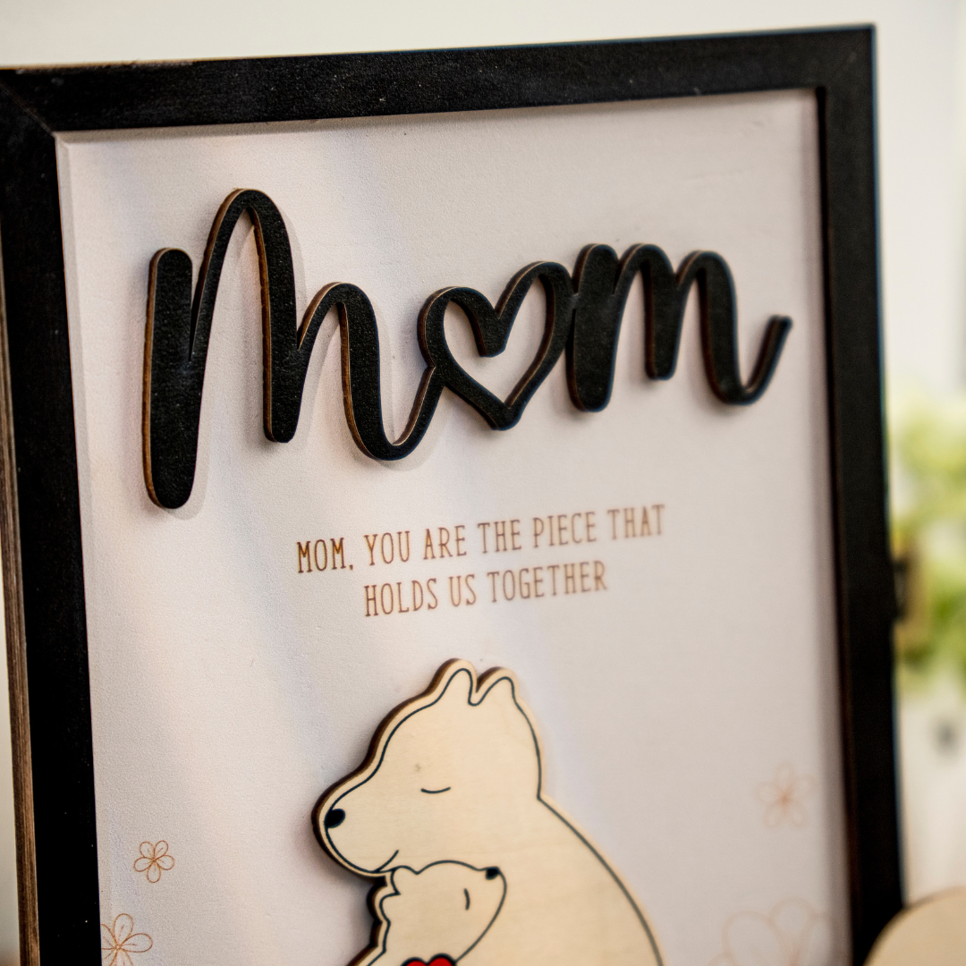 Leauni Personalized Bear Family Animal Puzzle Name Photo Frame - Warm Mother's Day Gift Leauni