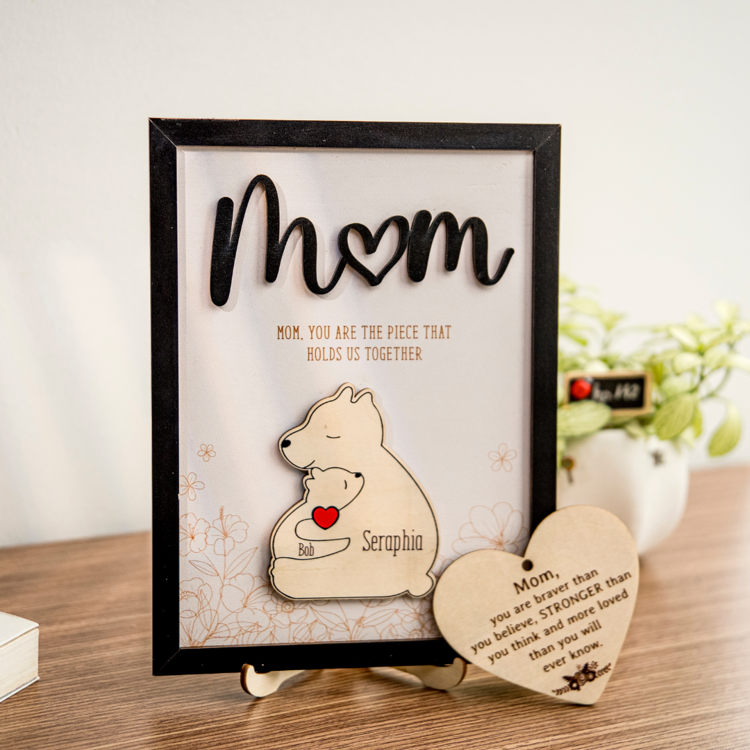 Leauni Personalized Bear Family Animal Puzzle Name Photo Frame - Warm Mother's Day Gift Leauni