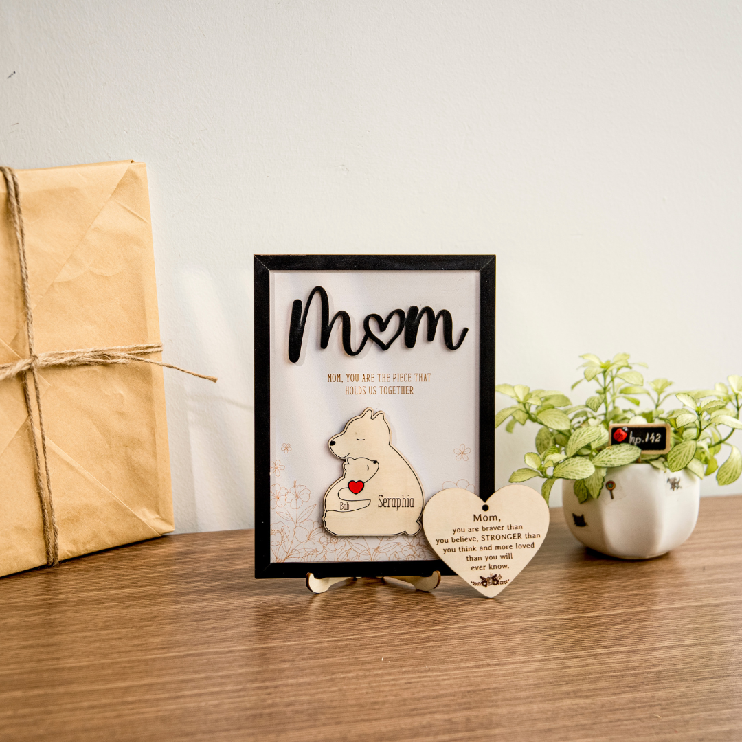 Leauni Personalized Bear Family Animal Puzzle Name Photo Frame - Warm Mother's Day Gift Leauni