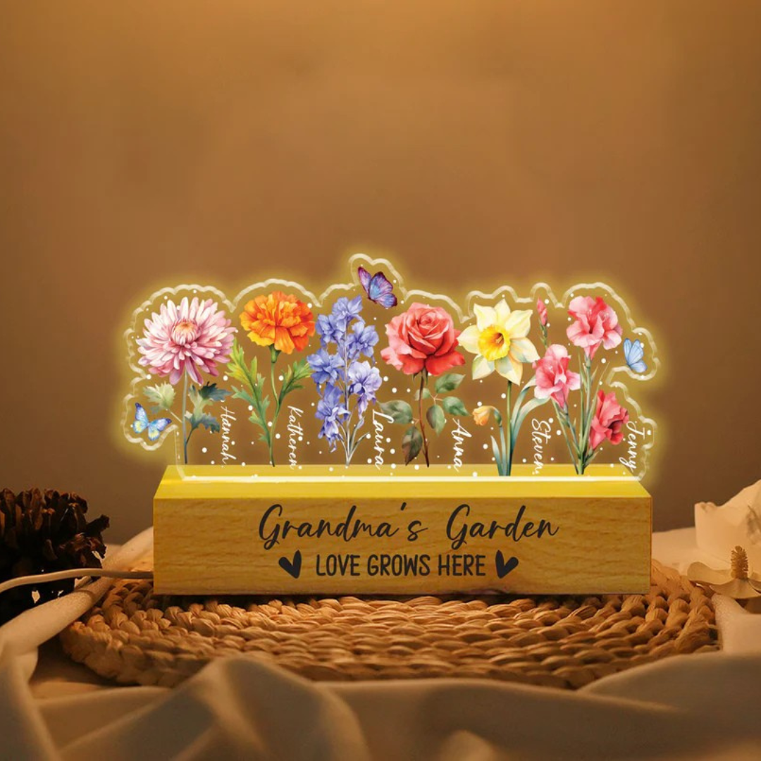 Leauni Custom Birth Month Flowers Mother's Day Night Light Gift Leauni