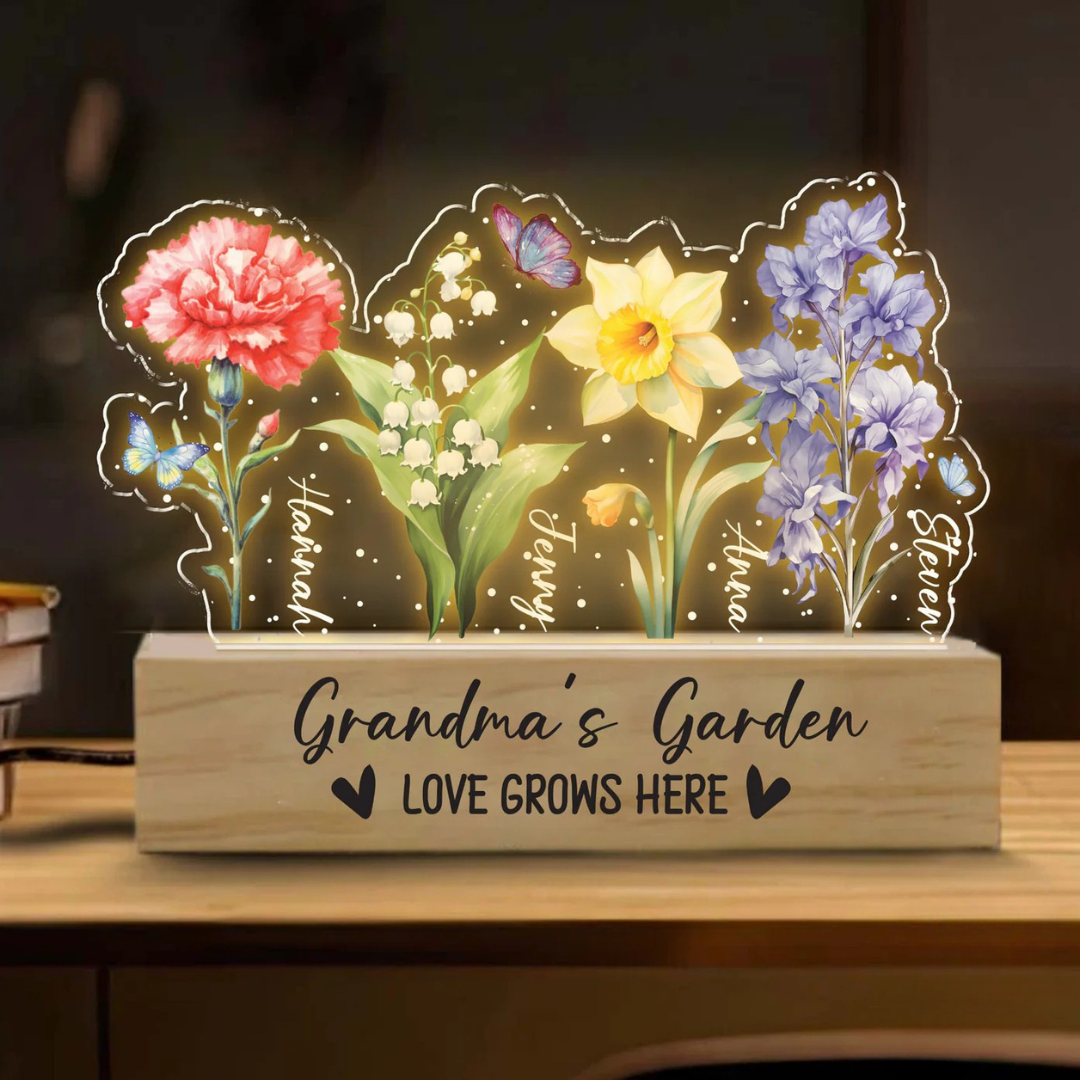 Leauni Custom Birth Month Flowers Mother's Day Night Light Gift Leauni