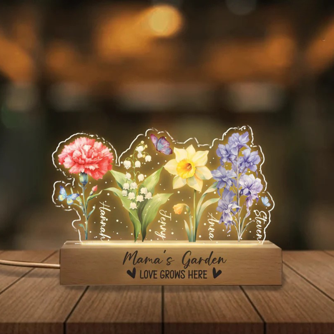 Leauni Custom Birth Month Flowers Mother's Day Night Light Gift Leauni
