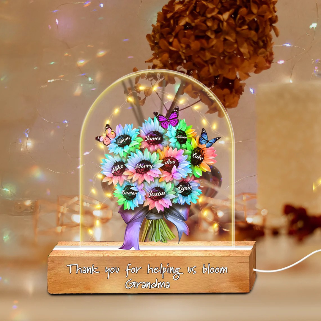 Leauni Personalized Flower Acrylic Mother's Day Night Light Gift Leauni