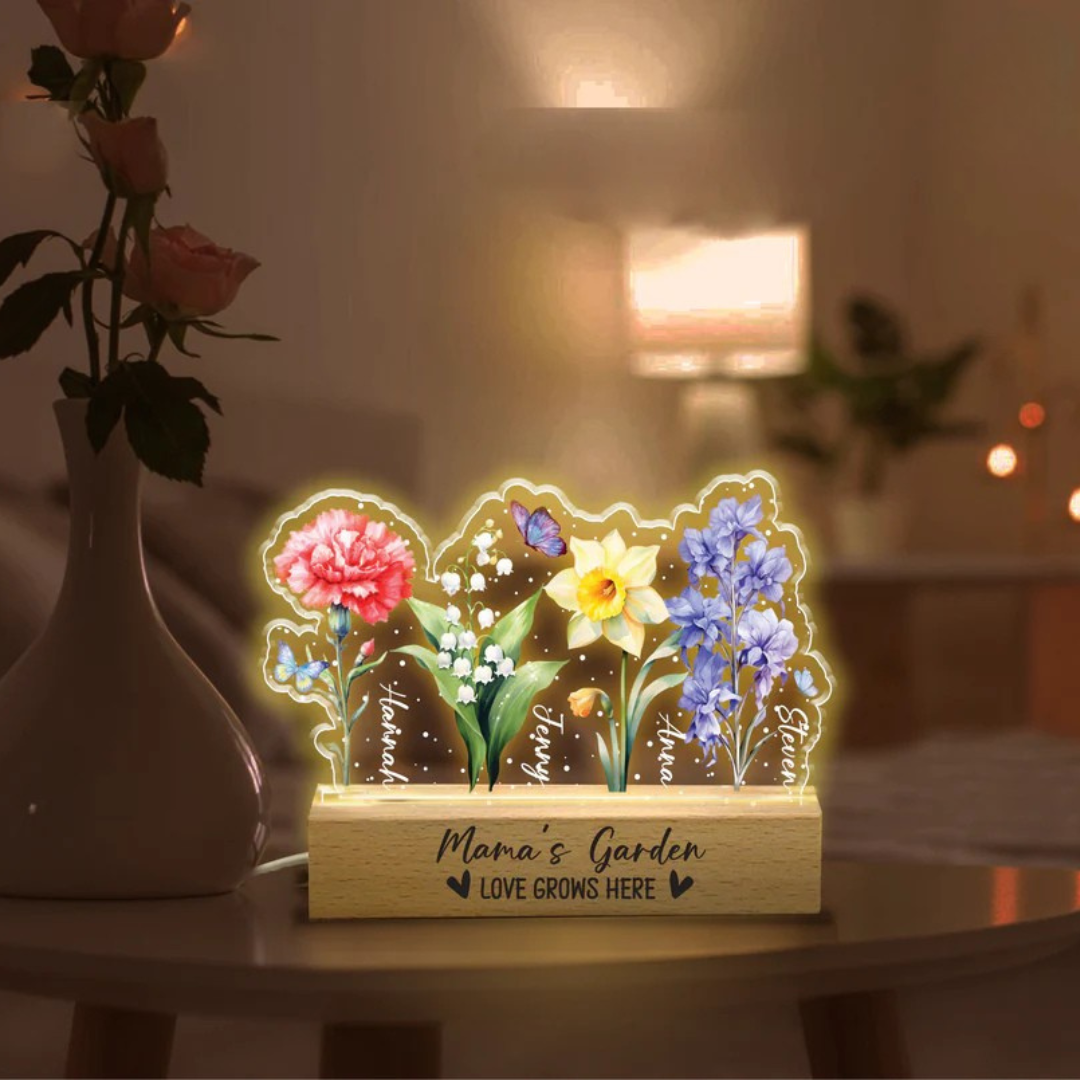 Leauni Custom Birth Month Flowers Mother's Day Night Light Gift Leauni