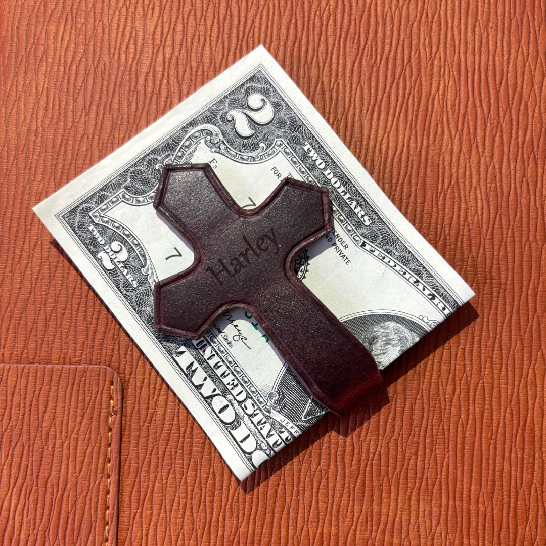 Leauni Cross Bookmark/Money Clip Grain Leather Personalized Engraved Leauni