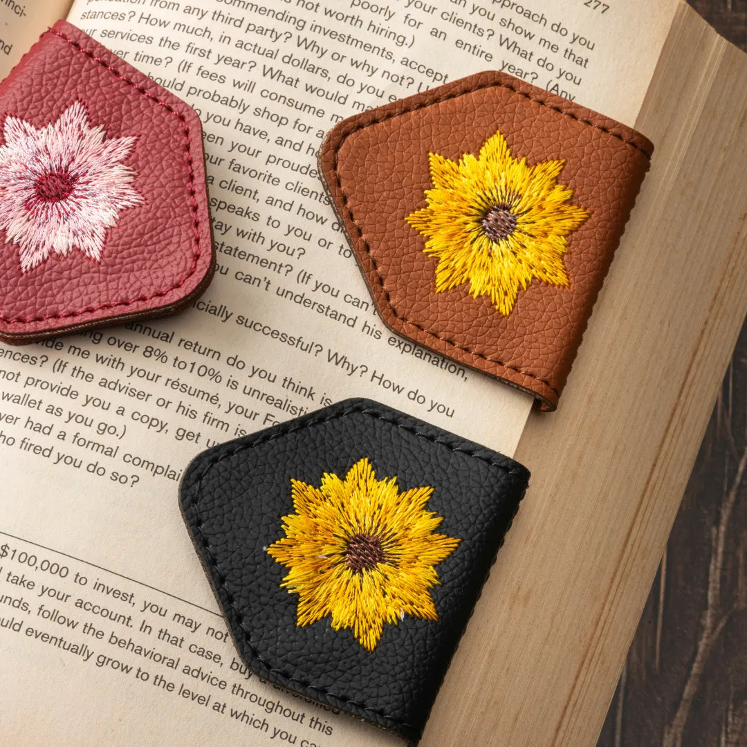 Leauni Personalized Embroidery Magnetic Initials Leather Bookmark Leauni