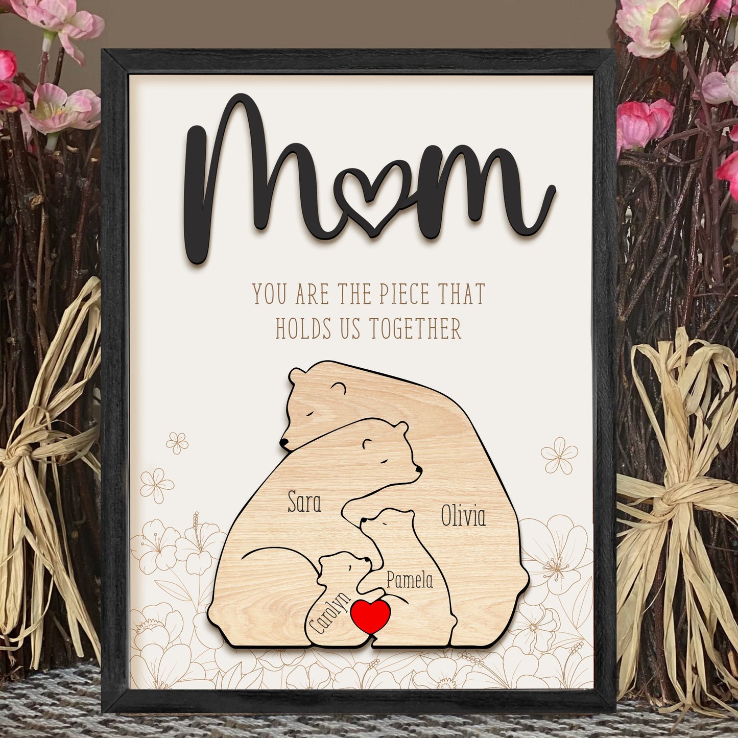 Leauni Personalized Bear Family Animal Puzzle Name Photo Frame - Warm Mother's Day Gift Leauni