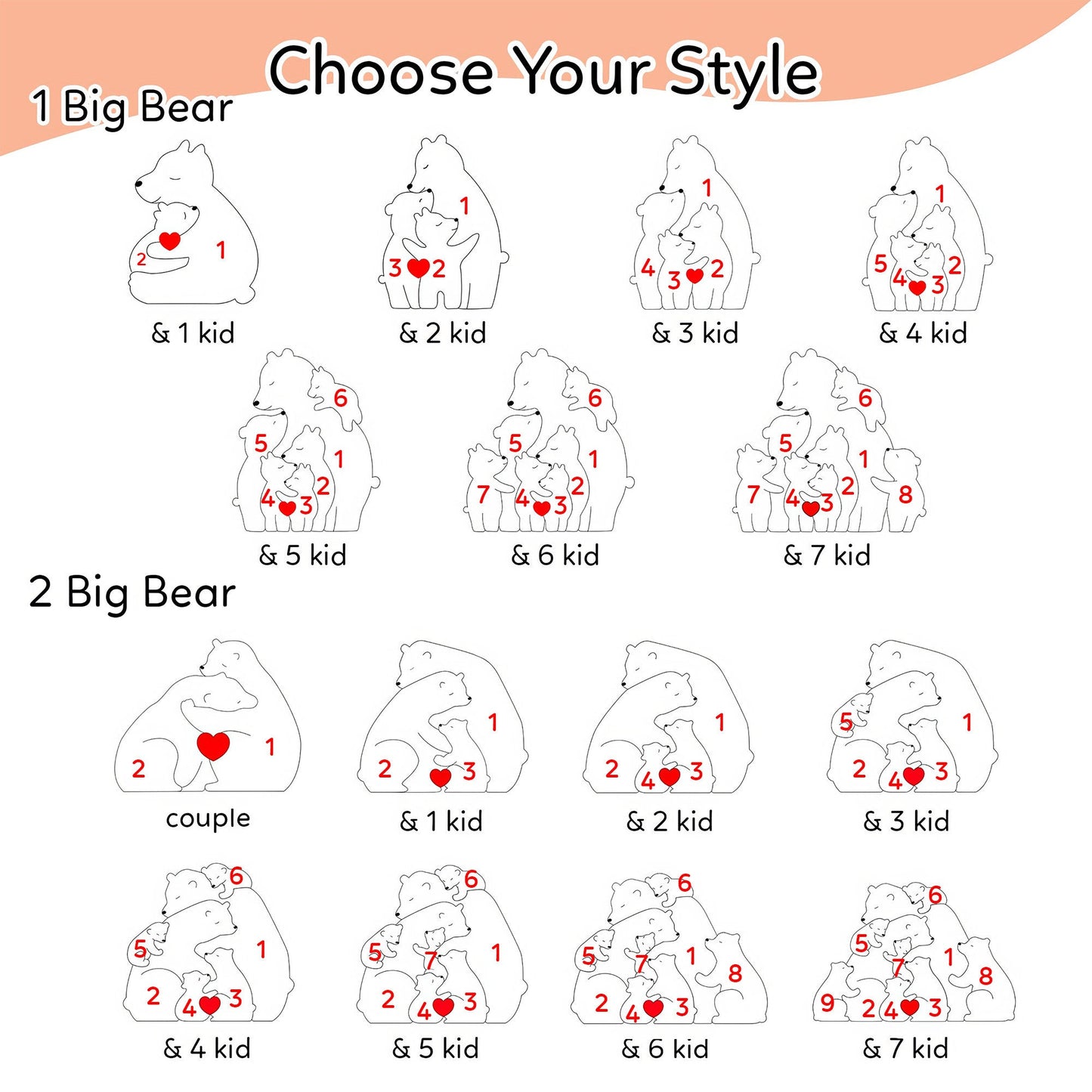 Leauni Personalized Bear Family Animal Puzzle Name Photo Frame - Warm Mother's Day Gift Leauni