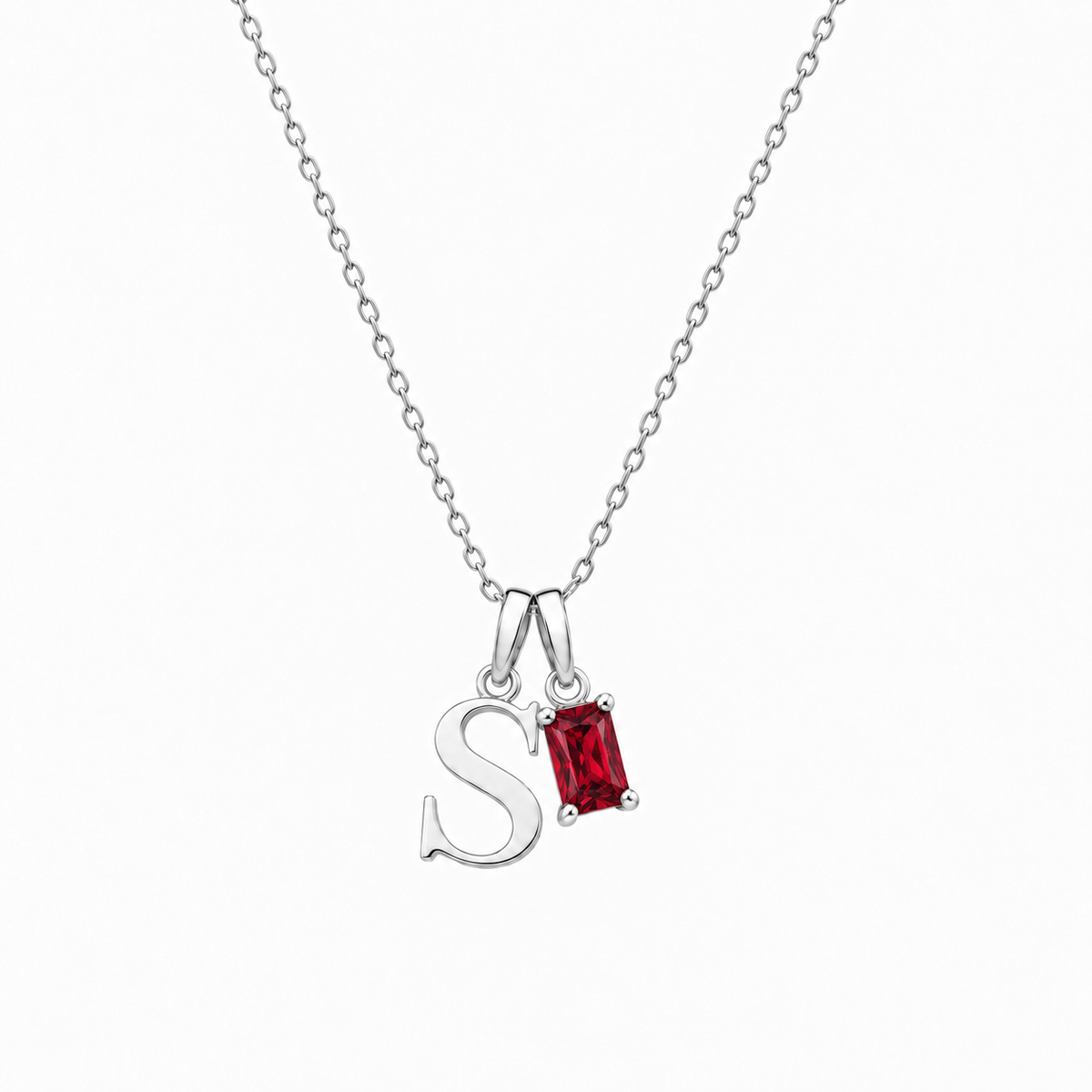 Personalized Letter And Birthstone Stainless Steel Necklace