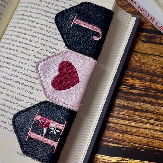 Leauni Heart Embroidery Magnetic Leather Bookmark (Best Gift For Book Lover) Leauni