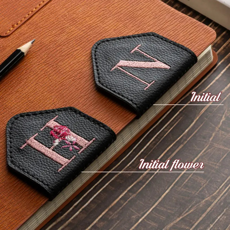 Leauni Personalized Embroidery Magnetic Initials Leather Bookmark Leauni