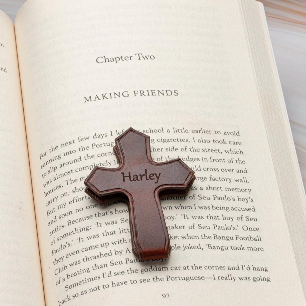 Leauni Cross Bookmark/Money Clip Grain Leather Personalized Engraved Leauni