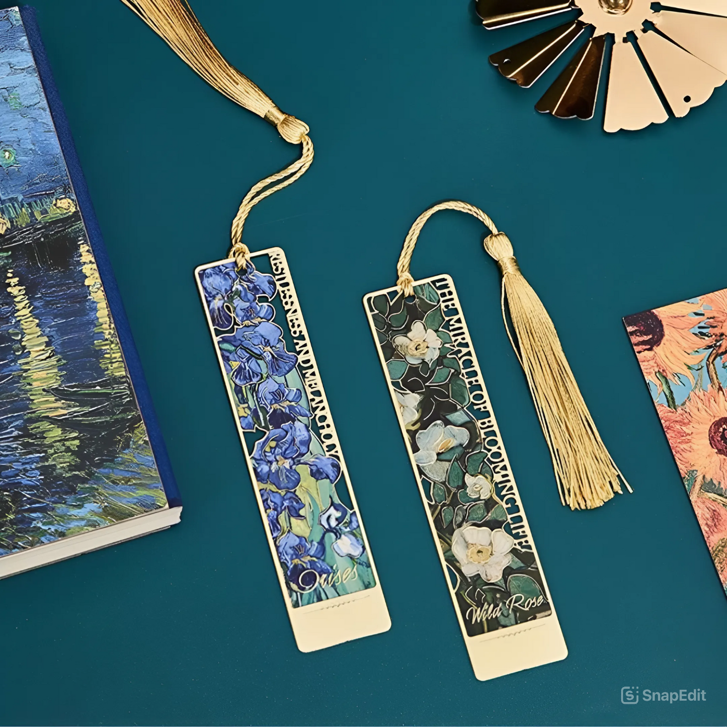 Leauni Flower Metal Exquisite Bookmark With Tassel Painting Gifts for Book Lovers Leauni