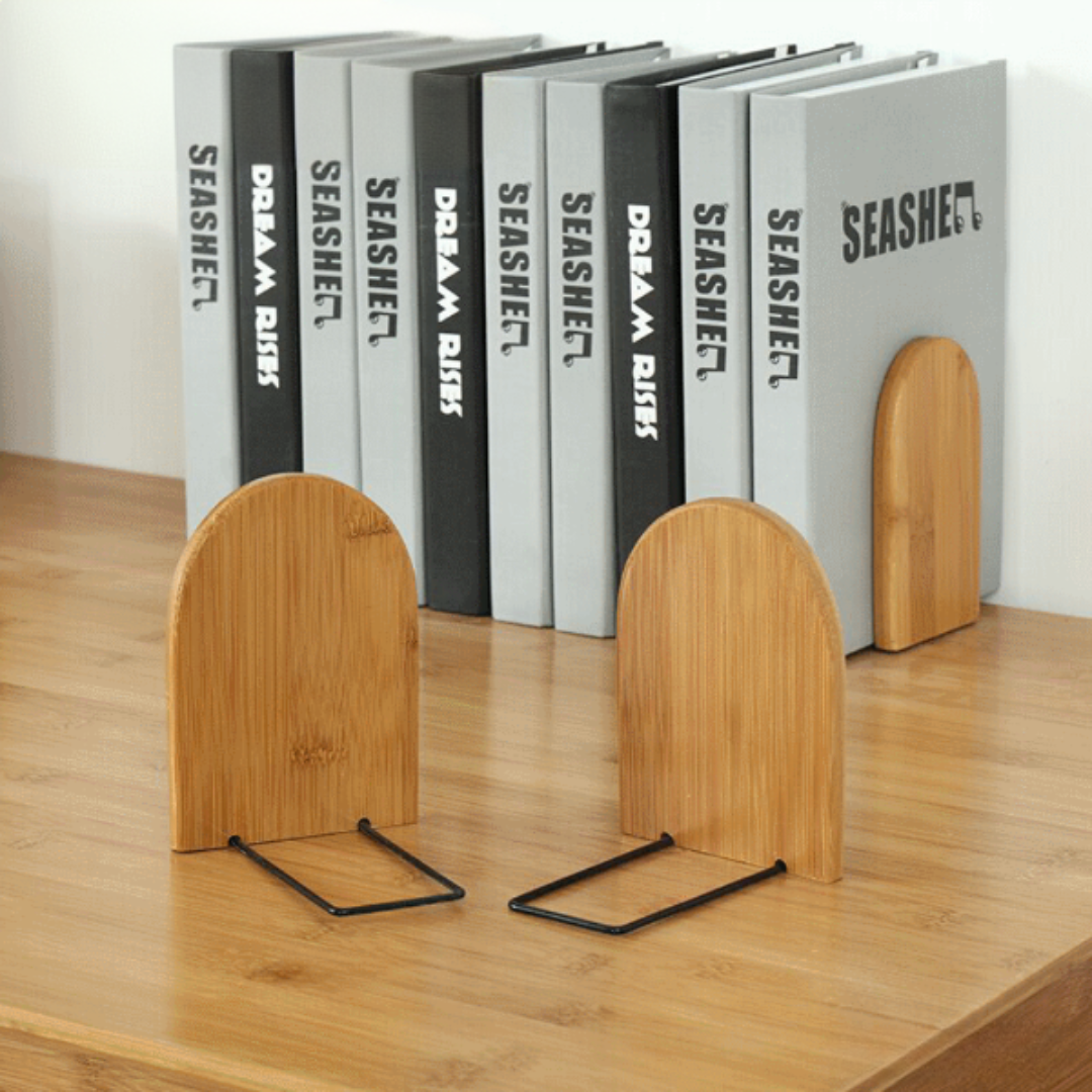 Leauni Natural Bamboo Bookends Stand Simple Desk Non-slip Book Holder Leauni