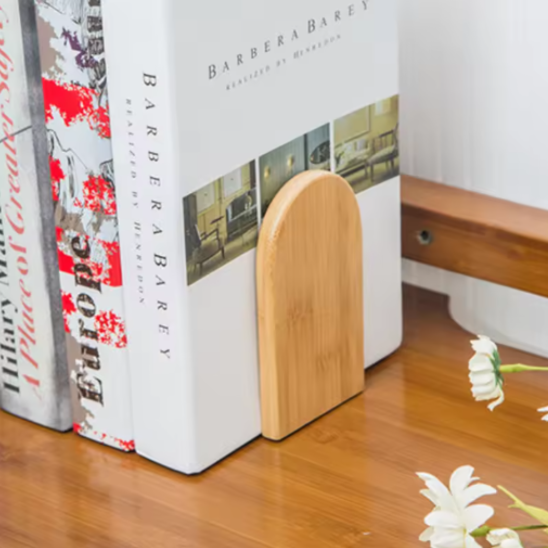 Leauni Natural Bamboo Bookends Stand Simple Desk Non-slip Book Holder Leauni