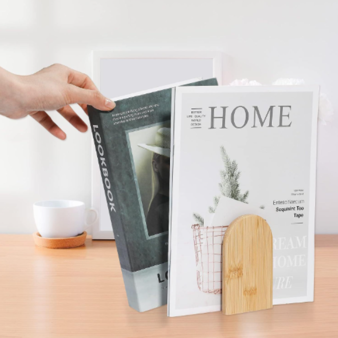 Leauni Natural Bamboo Bookends Stand Simple Desk Non-slip Book Holder Leauni
