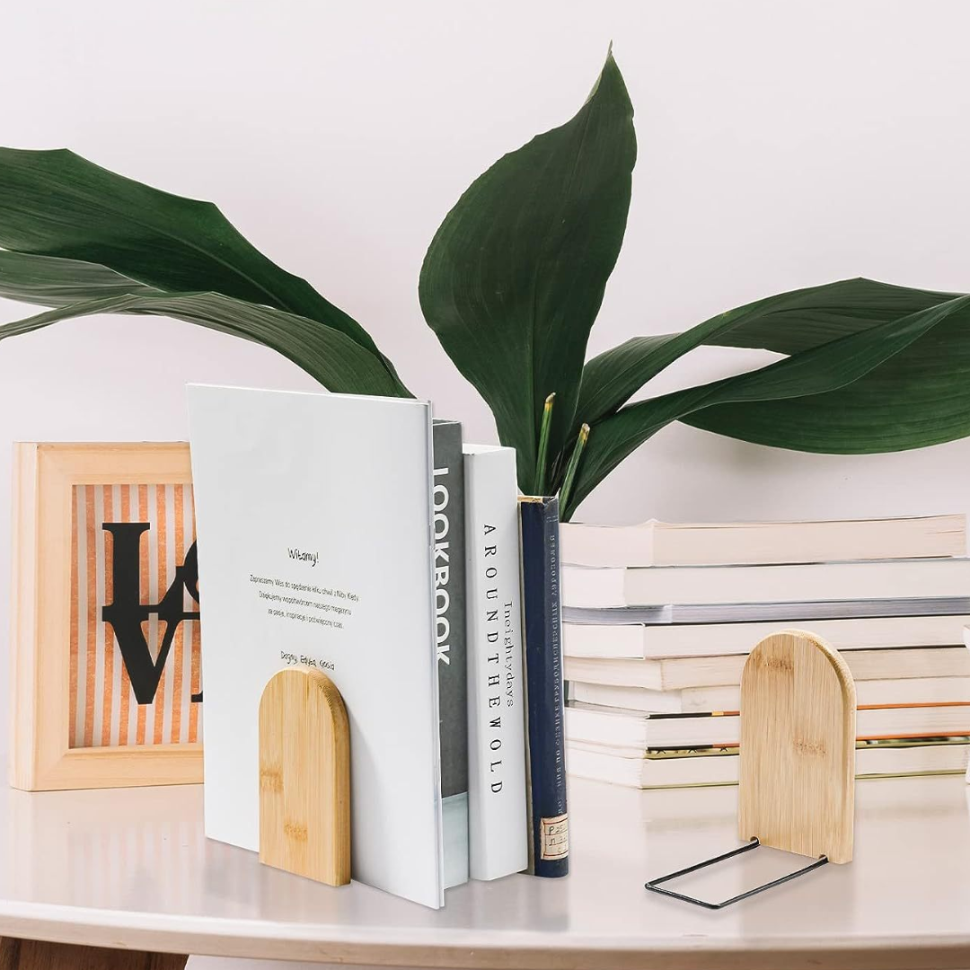 Leauni Natural Bamboo Bookends Stand Simple Desk Non-slip Book Holder Leauni