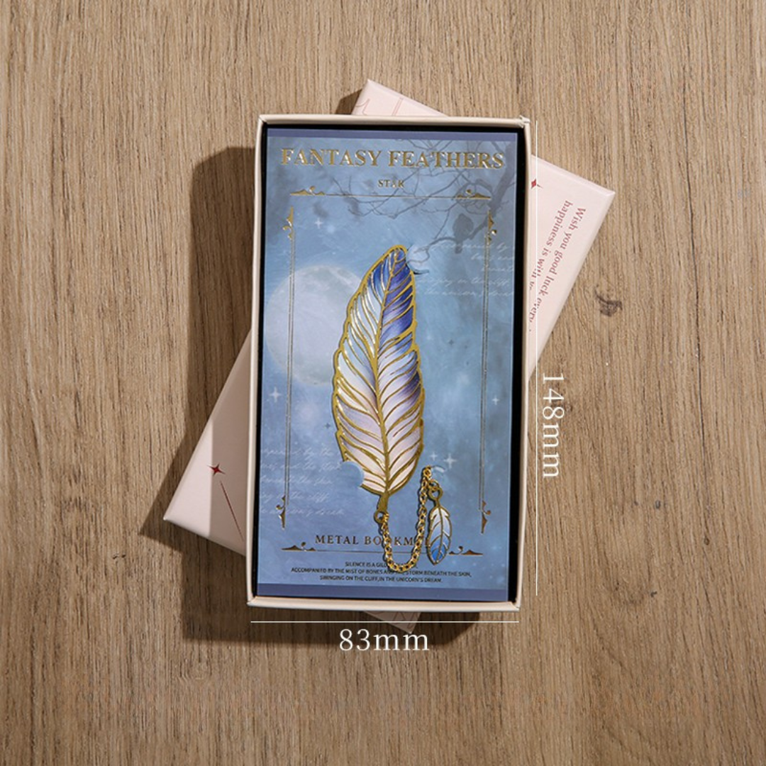 Leauni Vintage Feather Bronzing Metal Bookmark With Metal Chain Pendant Leauni