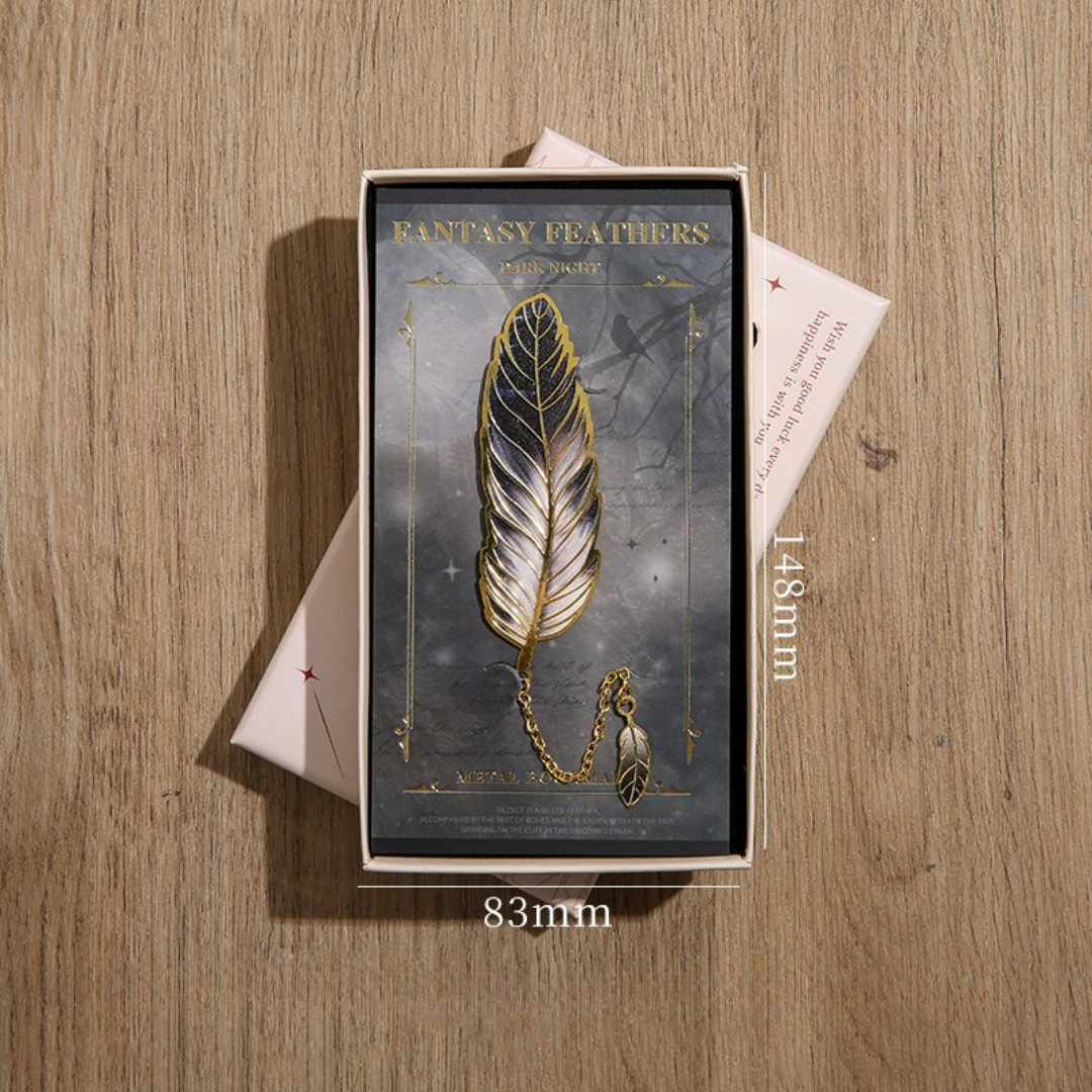 Leauni Vintage Feather Bronzing Metal Bookmark With Metal Chain Pendant Leauni