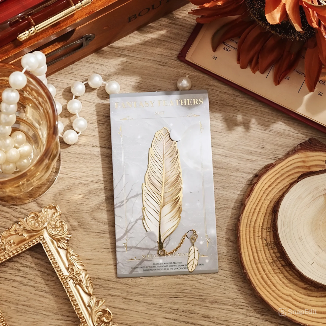 Leauni Vintage Feather Bronzing Metal Bookmark With Metal Chain Pendant Leauni