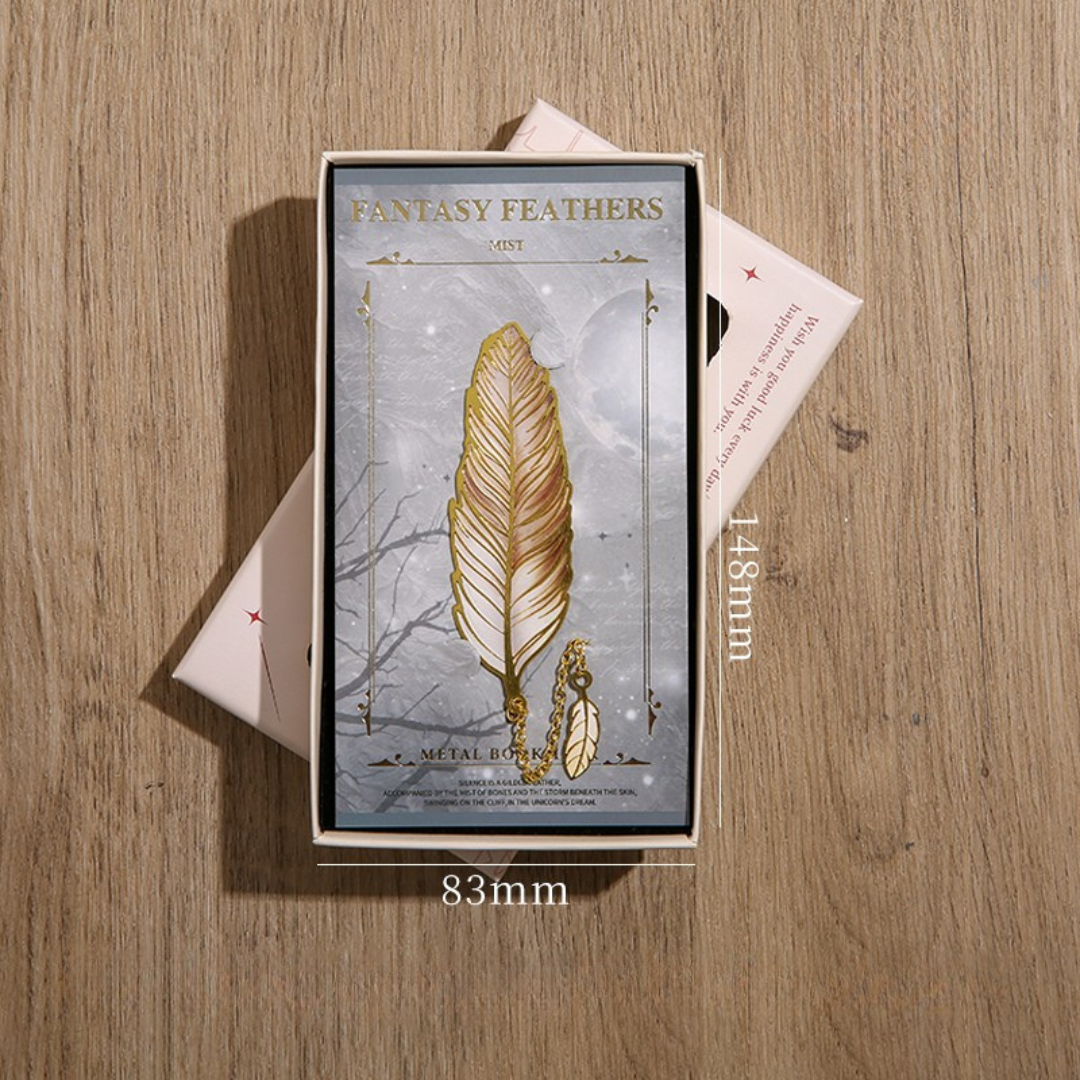 Leauni Vintage Feather Bronzing Metal Bookmark With Metal Chain Pendant Leauni