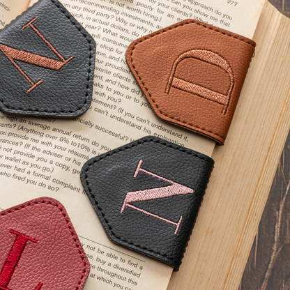 Leauni Personalized Embroidery Magnetic Leather Bookmark (Best Gift For Book Lover)