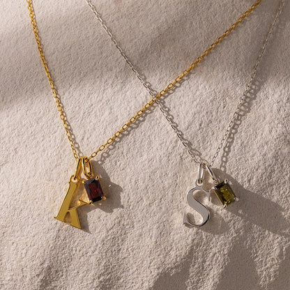 Personalized Initials And Birthstone Stainless Steel Necklace