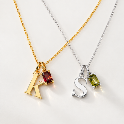 Personalized Letter And Birthstone Stainless Steel Necklace