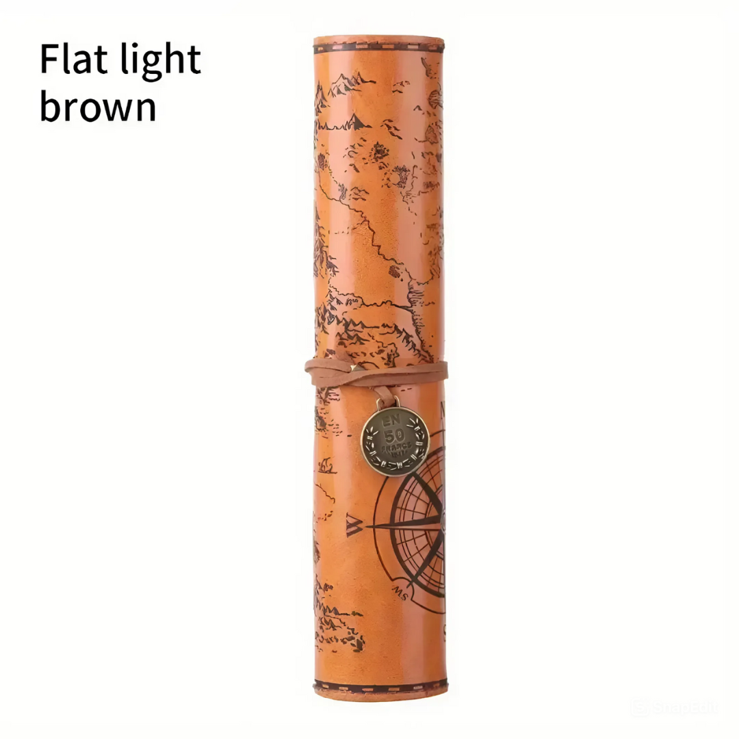 Leauni Treasure Map Roll-Up Pencil Pouch – Vintage-Style Pen and Pencil Holder Leauni