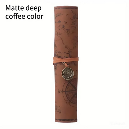 Leauni Treasure Map Roll-Up Pencil Pouch – Vintage-Style Pen and Pencil Holder Leauni