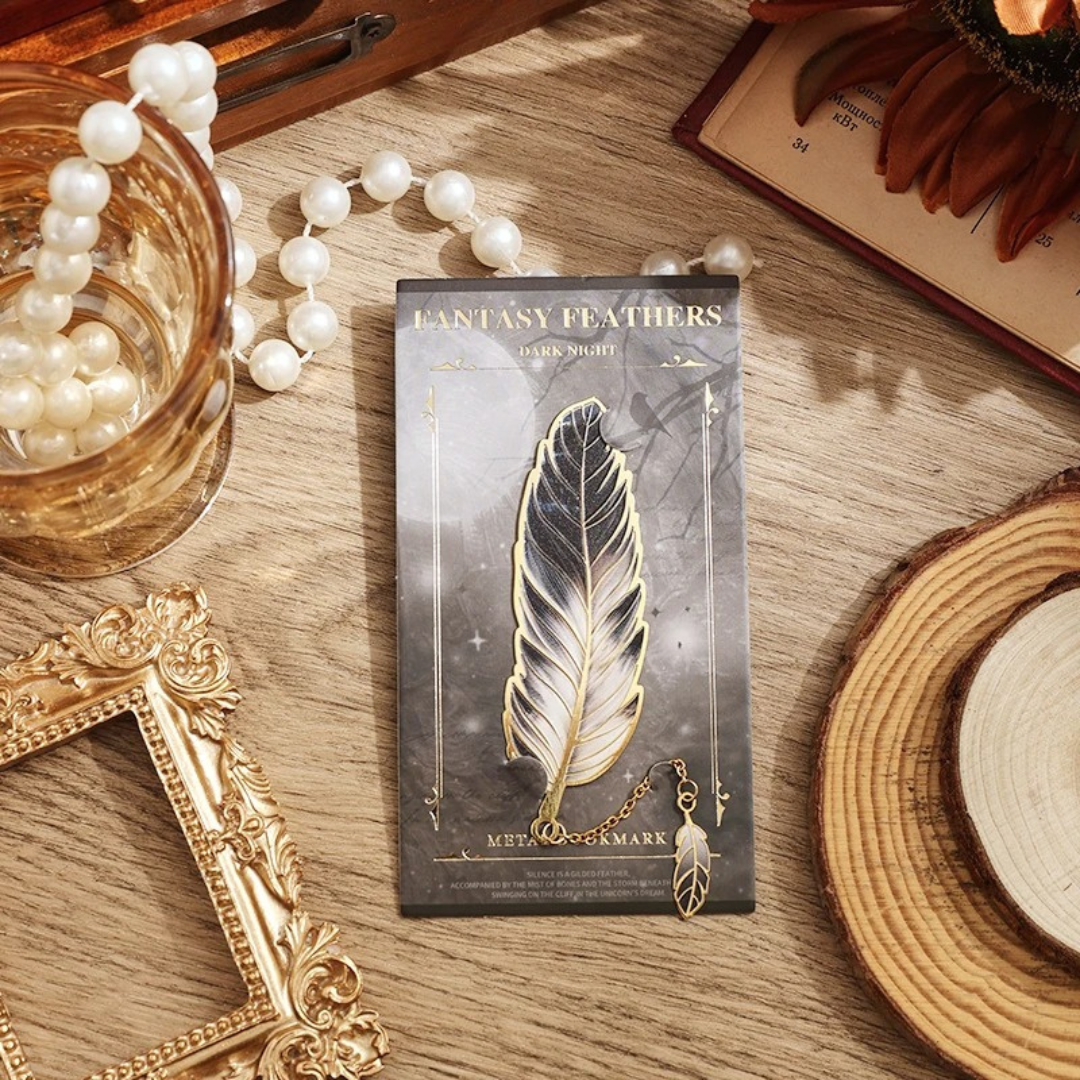 Leauni Vintage Feather Bronzing Metal Bookmark With Metal Chain Pendant Leauni