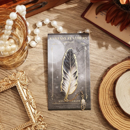 Leauni Vintage Feather Bronzing Metal Bookmark With Metal Chain Pendant Leauni
