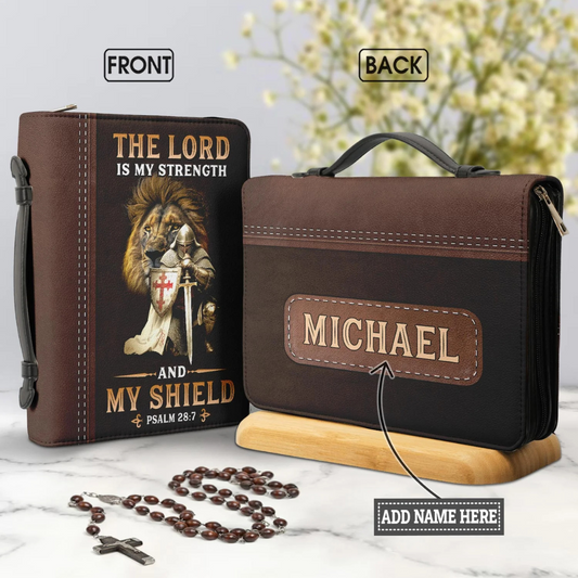 Leauni Personalized Faux Leather Bible Cover Case " The Lord is My Strength and My Shield" Leauni