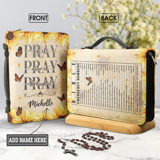 Leauni Personalized " Pray On It Pray Over It Pray Through It" Bible Cover Case Leauni