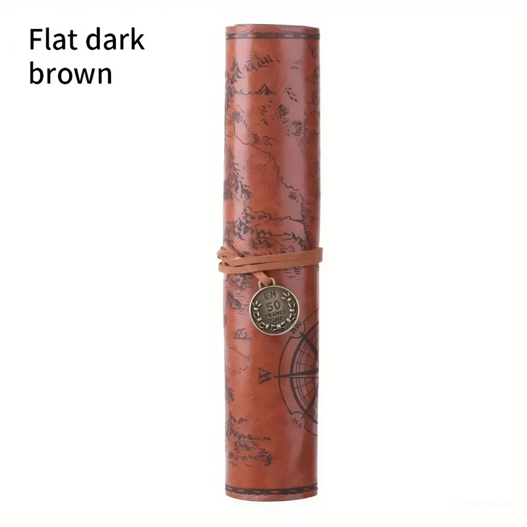 Leauni Treasure Map Roll-Up Pencil Pouch – Vintage-Style Pen and Pencil Holder Leauni