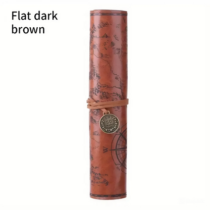 Leauni Treasure Map Roll-Up Pencil Pouch – Vintage-Style Pen and Pencil Holder Leauni