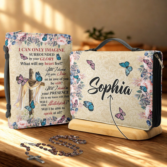 Leauni Personalized Faux Leather Bible Cover Case " I Can Only Imagine Butterfly Flower" Leauni