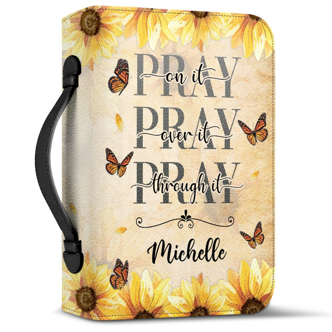 Leauni Personalized " Pray On It Pray Over It Pray Through It" Bible Cover Case Leauni