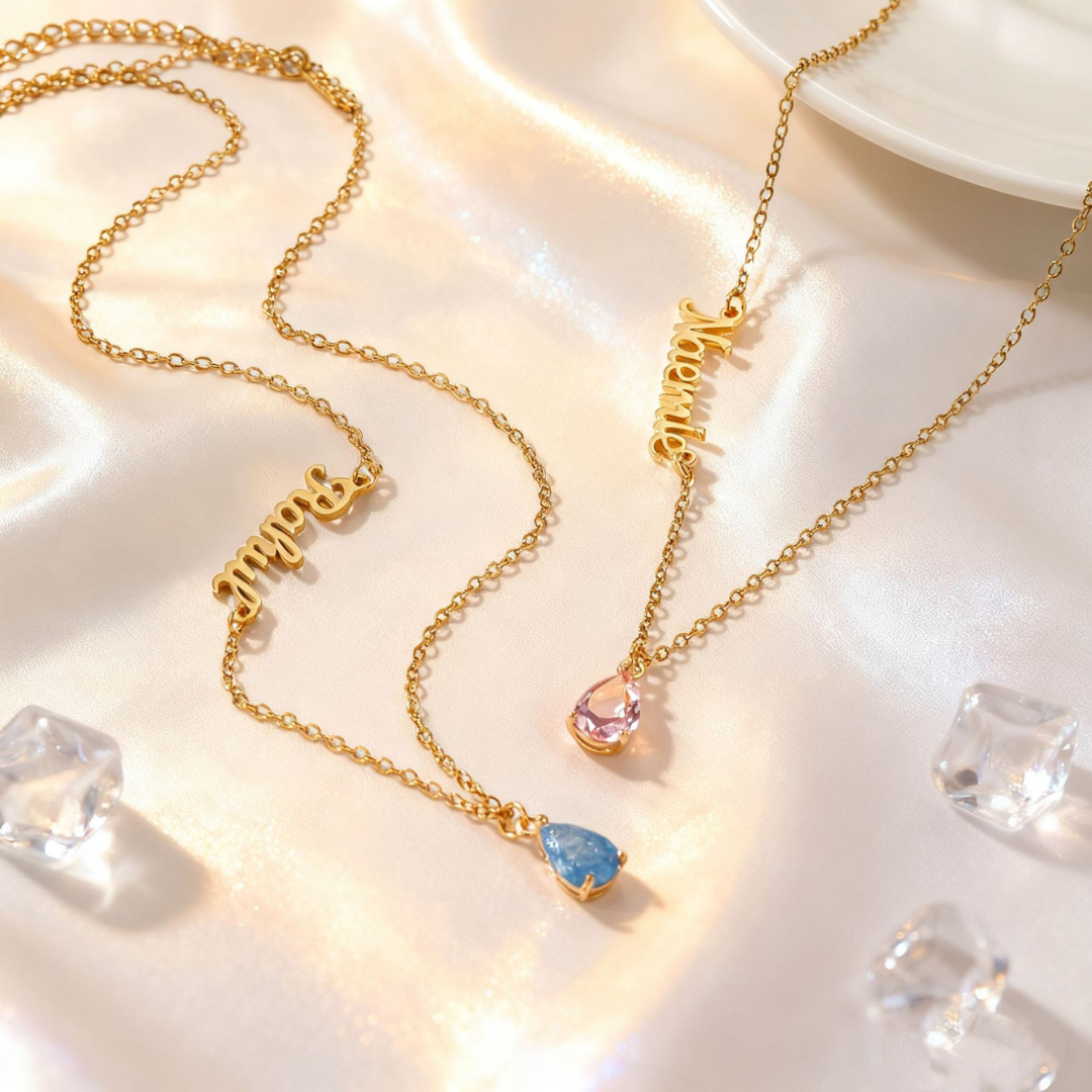 Custom Name Necklace with Birthstones